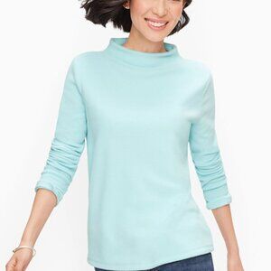 Talbots Aqua Blue Funnel Neck Fleece Long Sleeve Pullover Sweater Size XS NWT